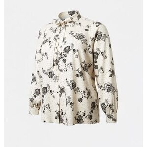 NWT Torrid 2X Madison Satin Jacquard Tie Front Blouse Black White Floral Dot